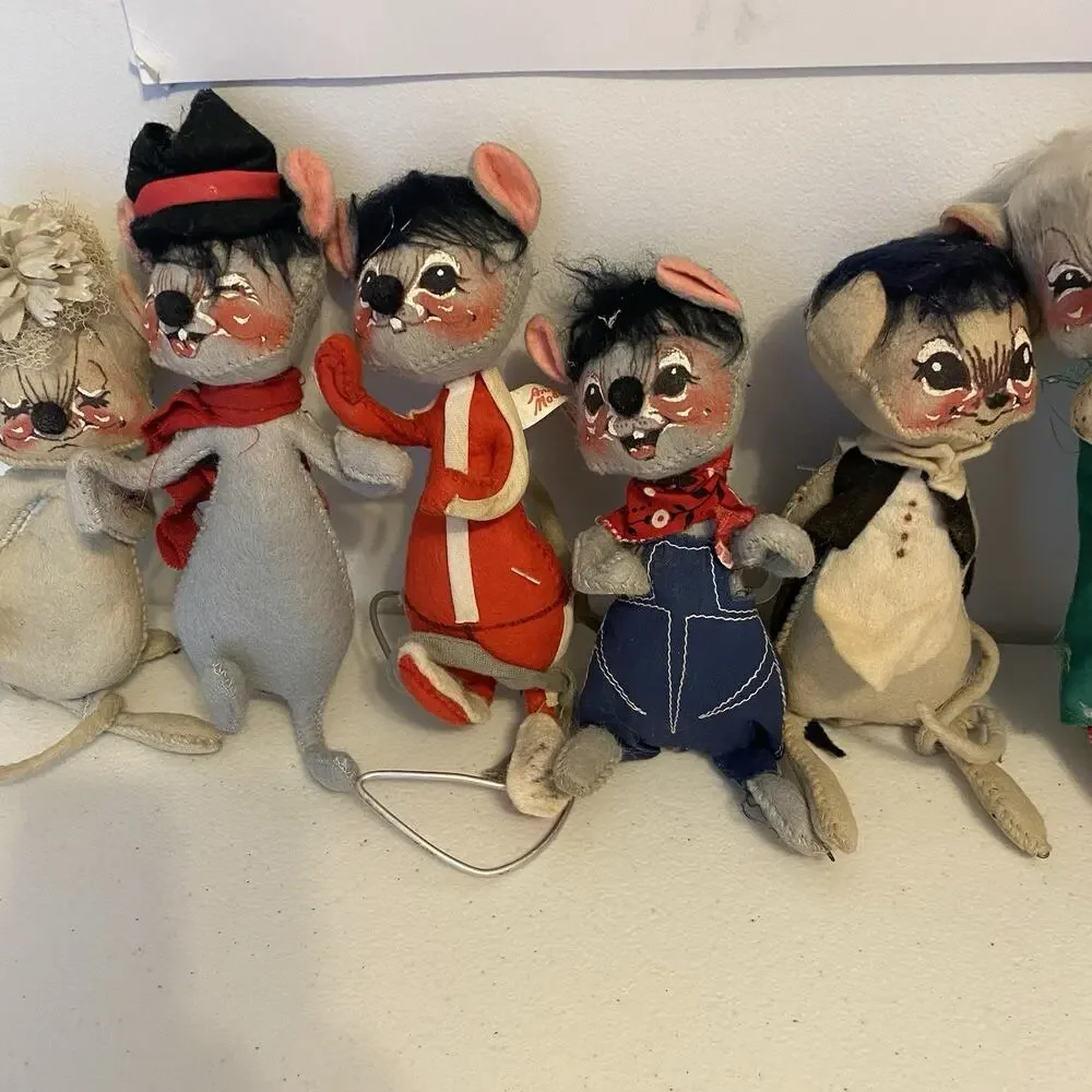 VTG 1965-70s Annalee Lot 6 Mice Bendable Dolls FIgures Handmade USA Collectible